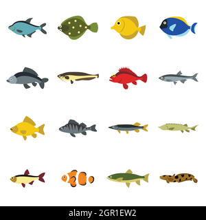 Icônes de poissons, style plat Illustration de Vecteur