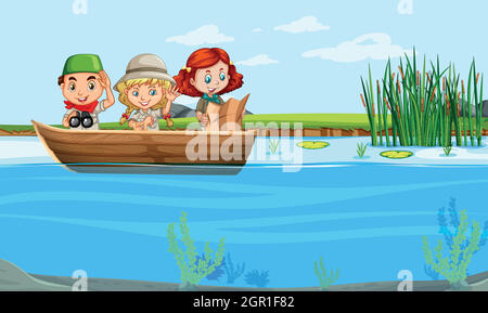 enfants sur un bateau Illustration de Vecteur