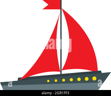 Bateau à voiles, l'icône rouge style plat Illustration de Vecteur