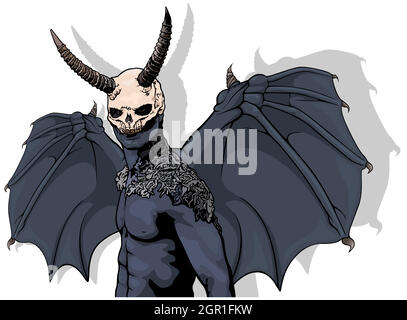 Démon Dark Horned avec ailes Illustration de Vecteur
