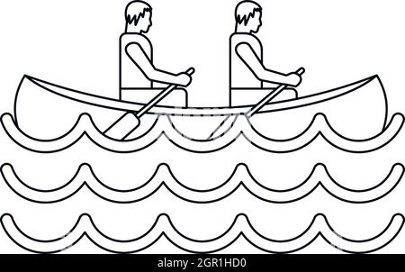 Canoë kayak avec deux personnes, l'icône de style simple. Illustration de Vecteur