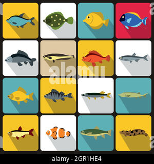 Poisson mignon style icons set, télévision Illustration de Vecteur