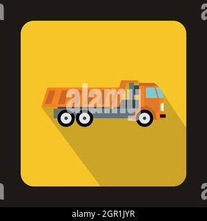 L'icône Orange dump truck, style plat Illustration de Vecteur