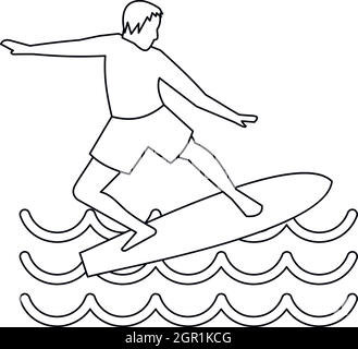 L'homme avec l'icône de surf, le style simple Illustration de Vecteur