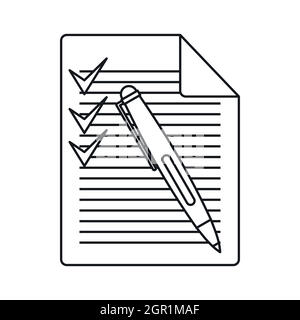 Le document avec le plan et l'icône Stylo style du contour, Illustration de Vecteur