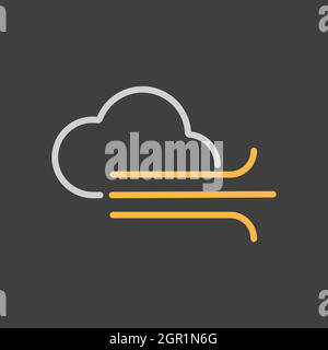 Icône de vecteur de vent et de ciel nuageux sur fond sombre. Panneau météo Illustration de Vecteur