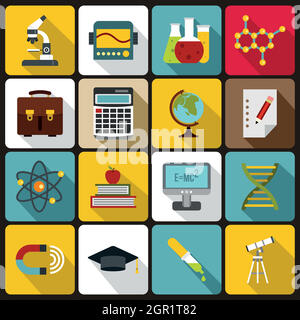 L'éducation icons set, style plat Illustration de Vecteur