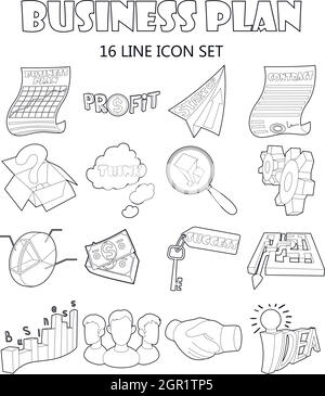 Plan d'affaires, style contour icons set Illustration de Vecteur