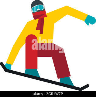 Snowboarder sur le pont, l'icône de snowboard style plat Illustration de Vecteur