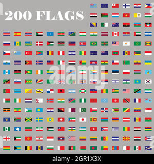 200 Ensemble de drapeaux du monde entier Illustration de Vecteur