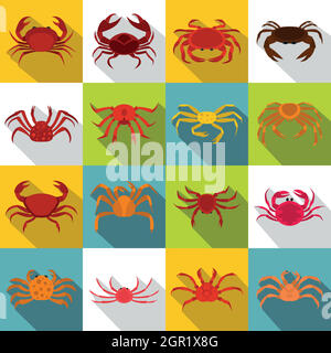 Diverses icônes du crabe, style plat Illustration de Vecteur