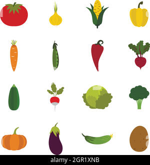 Légumes icons set, style plat Illustration de Vecteur