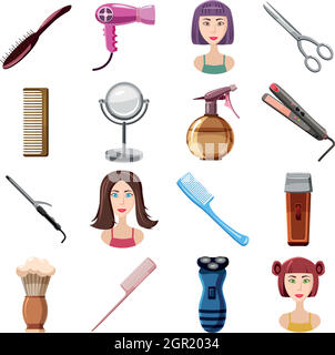 Coiffure icons set, cartoon style Illustration de Vecteur