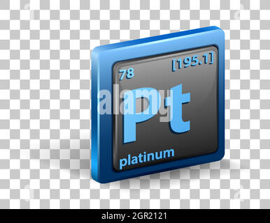 Élément chimique en platine. Symbole chimique avec numéro atomique et masse atomique. Illustration de Vecteur