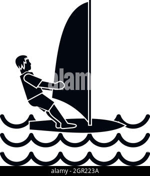 L'homme sur la planche à voile, l'icône de style simple. Illustration de Vecteur