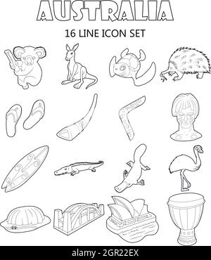 L'Australie icons set style du contour, Illustration de Vecteur