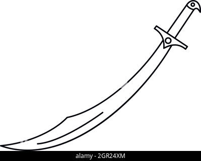 Cimeterre arabe, l'icône de style contour Illustration de Vecteur