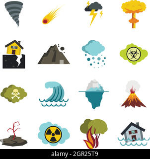 Catastrophe naturelle icons set, télévision ctyle Illustration de Vecteur