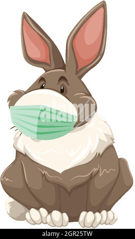 Masque de port de personnage de dessin animé de lapin Illustration de Vecteur