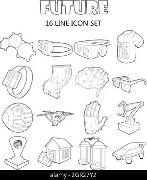 Les icons set style du contour, Illustration de Vecteur