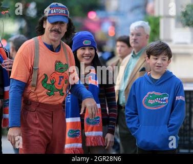 New York, NY, États-Unis. 29 septembre 2021. Javier Bardem, Constance Wu, Winslow Fegley, sur le set de Lyle, Lyle, Crocodile à Central Park à New York le 29 septembre 2021. Crédit : RW/Media Punch/Alamy Live News Banque D'Images