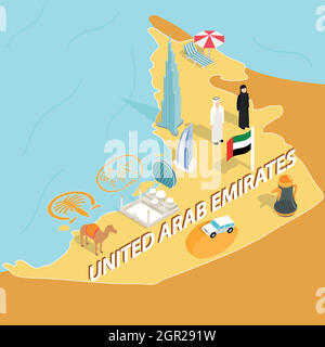 Emirats Arabes Unis, une carte 3D isométrique style Illustration de Vecteur