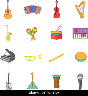 Instruments de musique, cartoon style icons set Illustration de Vecteur