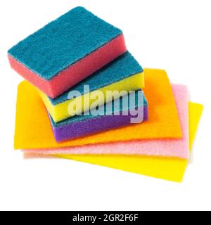 éponges multicolores pour le lavage de vaisselle, produits de nettoyage universels Banque D'Images