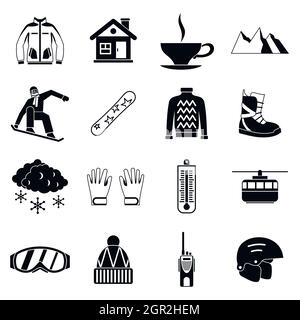 Snowboard icons set, le style simple Illustration de Vecteur