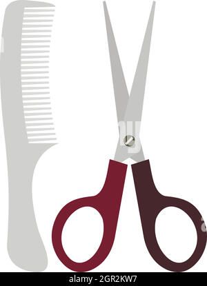 Peigne et ciseaux dans l'icône de style plat Illustration de Vecteur