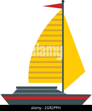 Bateau à voile jaune, l'icône de style plat Illustration de Vecteur