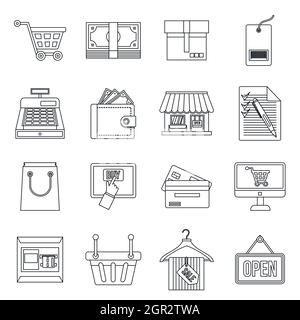 Shopping icons set style du contour, Illustration de Vecteur