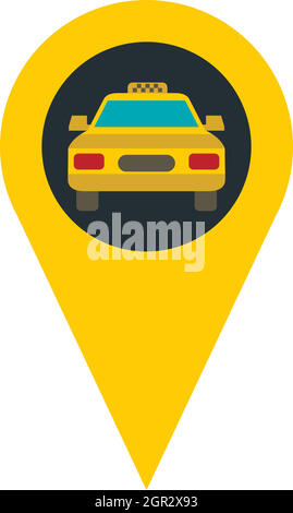 Pointeur GPS avec carte voiture taxi, icône de style plat Illustration de Vecteur