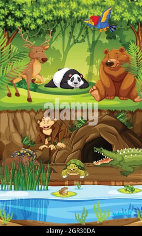 Animal sauvage dans la jungle Illustration de Vecteur