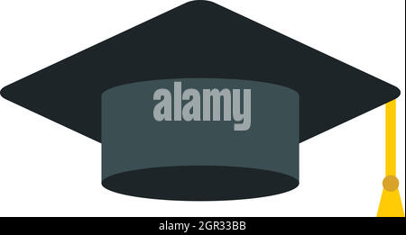 Graduation cap noir, icône de style plat Illustration de Vecteur