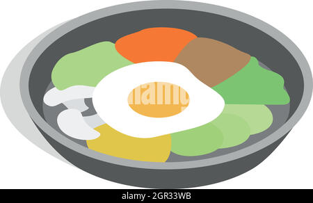 Met coréen bibimbap, icône de style 3D isométrique Illustration de Vecteur