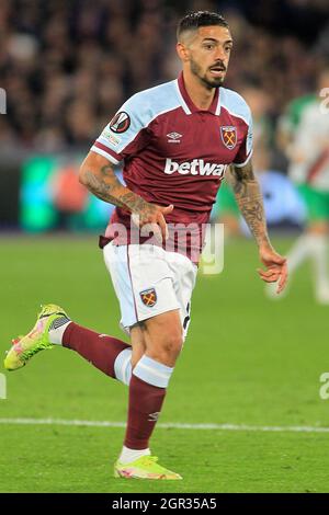 Londres, Royaume-Uni. 30 septembre 2021. Manuel Lanzini de West Ham Unis en action pendant le jeu. Match de l'UEFA Europa League, groupe H, West Ham Utd v Rapid Wien au stade de Londres, parc olympique Queen Elizabeth à Londres, le jeudi 30 septembre 2021. Cette image ne peut être utilisée qu'à des fins éditoriales. Utilisation éditoriale uniquement, licence requise pour une utilisation commerciale. Aucune utilisation dans les Paris, les jeux ou les publications d'un seul club/ligue/joueur. photo par Steffan Bowen/Andrew Orchard sports photographie/Alay Live news crédit: Andrew Orchard sports photographie/Alay Live News Banque D'Images