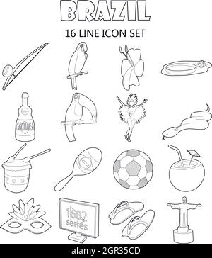 Brésil icons set style du contour, Illustration de Vecteur