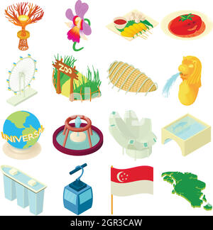 Singapour, cartoon style icons set Illustration de Vecteur