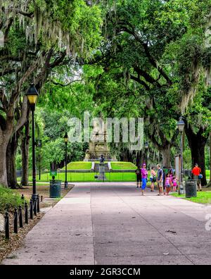 Buste de Francis S. Bartow au monument confédéré de Forsyth Park, Géorgie, Savannah Banque D'Images