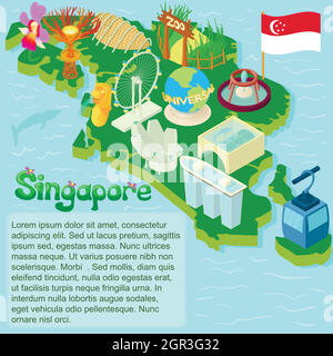 Carte de Singapour, cartoon style Illustration de Vecteur