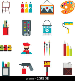 Icons set peinture, style plat Illustration de Vecteur