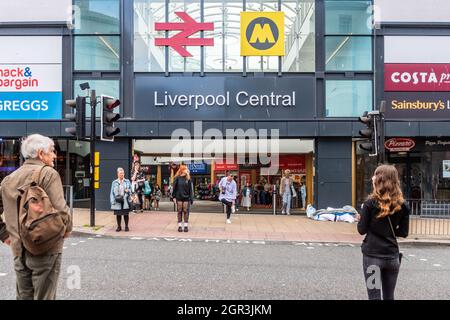 Extérieur de la gare de Liverpool Central Merseyrail, Liverpool, Merseyside, Royaume-Uni. Banque D'Images