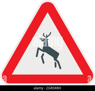 Panneau d'avertissement de trafic Deer, icône de style plat Illustration de Vecteur
