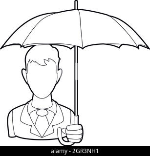 Businessman avec parapluie ouvert, l'icône de style contour Illustration de Vecteur