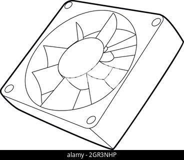 Ventilateur de refroidissement pour ordinateur, l'icône de style contour Illustration de Vecteur