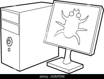 Bug sur le moniteur de l'icône de l'ordinateur personnel Illustration de Vecteur