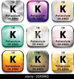 Un bouton indiquant l'élément potassium Illustration de Vecteur