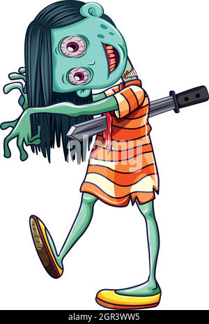 Creepy Zombie fille fond blanc Illustration de Vecteur