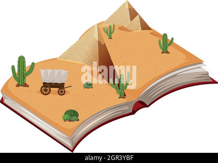 Livre ouvert sur le thème du désert Illustration de Vecteur